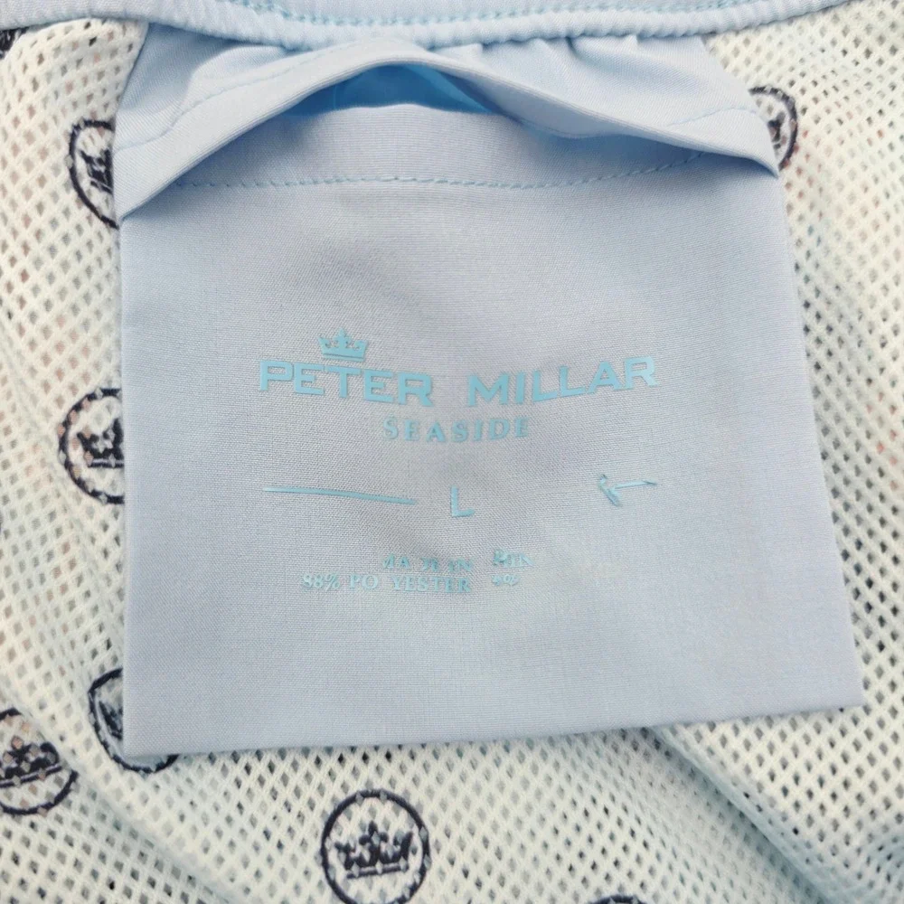 Peter Millar Mens Flamingo Print Swim Trunks Peach Blue Board Shorts Large